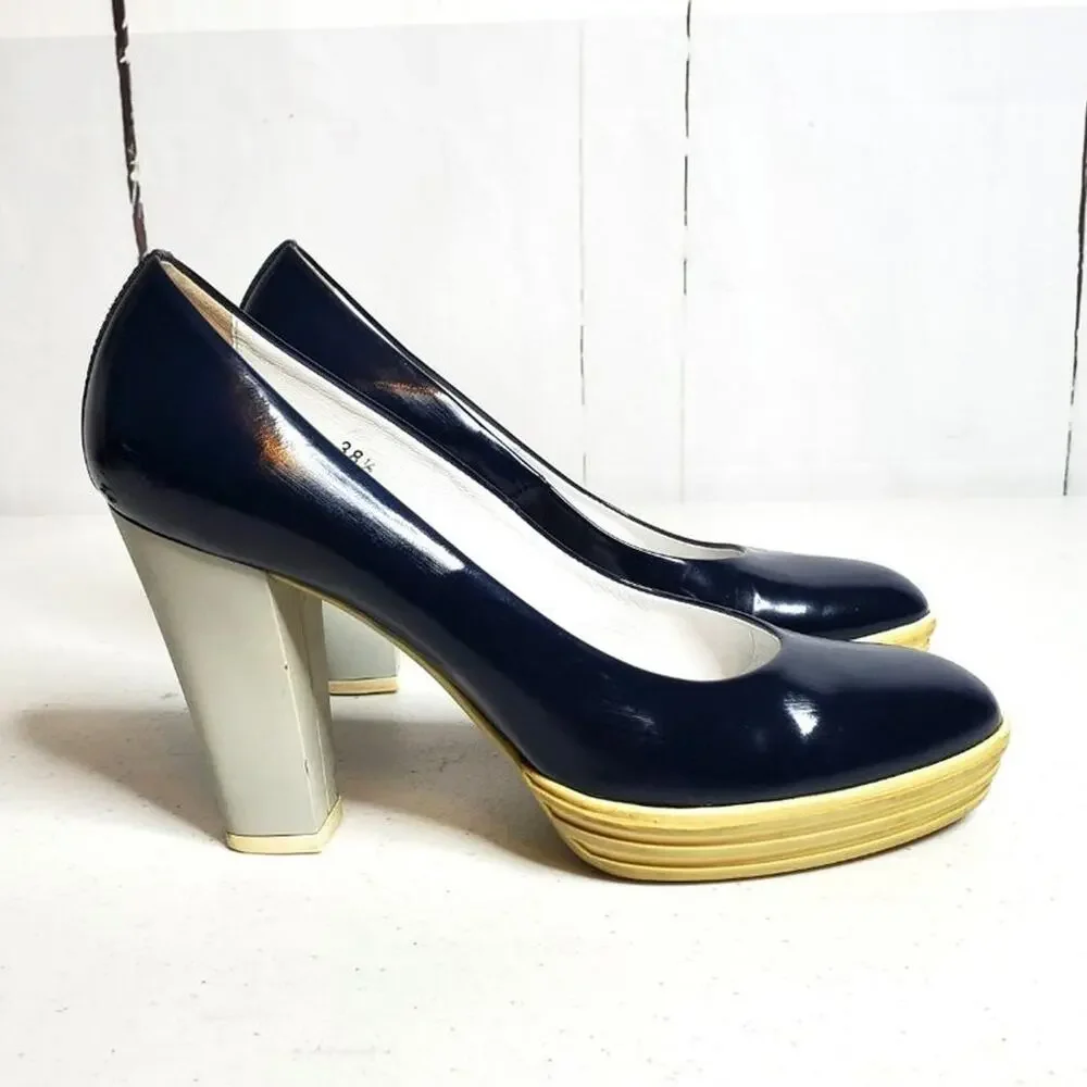 Vintage Hogan Patent Leather Sneaker Platform Heels 38.5